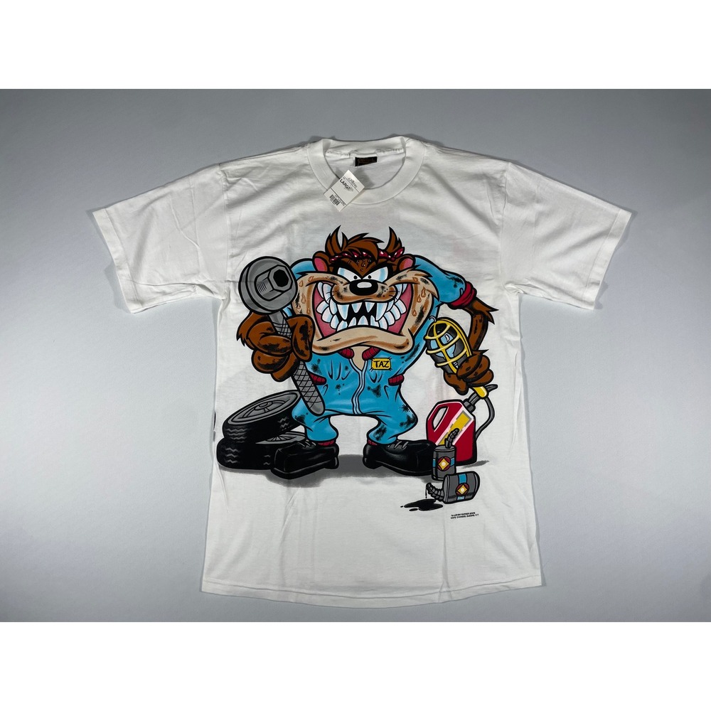 Vintage 1994 Tazs Garage T Shirt Changes Looney Tunes White Large Deadstock USA